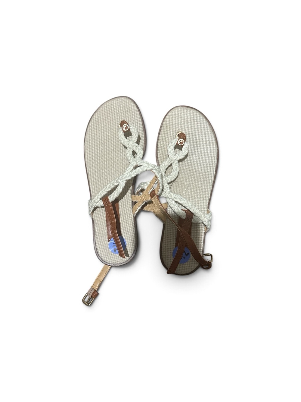 Nautica Braided White and Brown Ankle-Strap Sandals